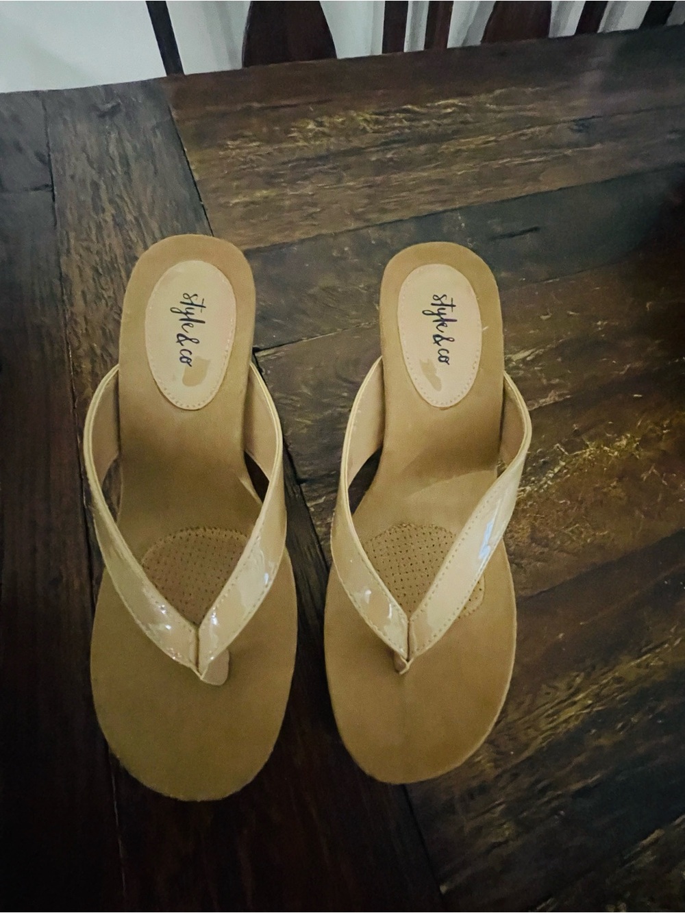 Style & Co. Nude Patent Thong Sandals